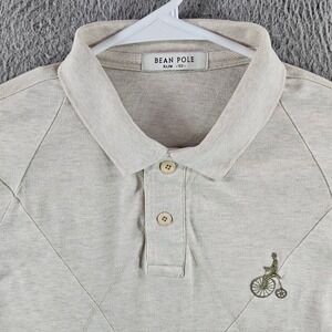 Bean Pole Mens Slim Fit Polo Shirt Beige Short Sleeve Bicycle Logo Size 100 L